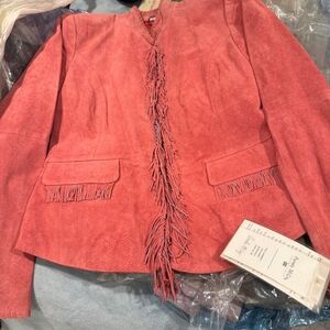 Pamela McCoy Pink Suede Fringe Blazer